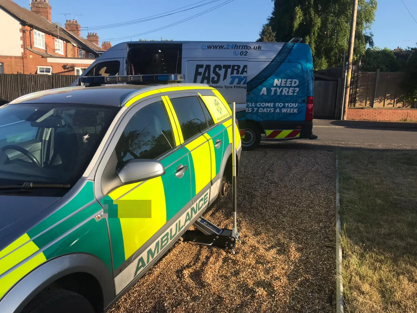 Fastrack changing a tyre on an ambulance response vehicle — priority blue-light call-out
