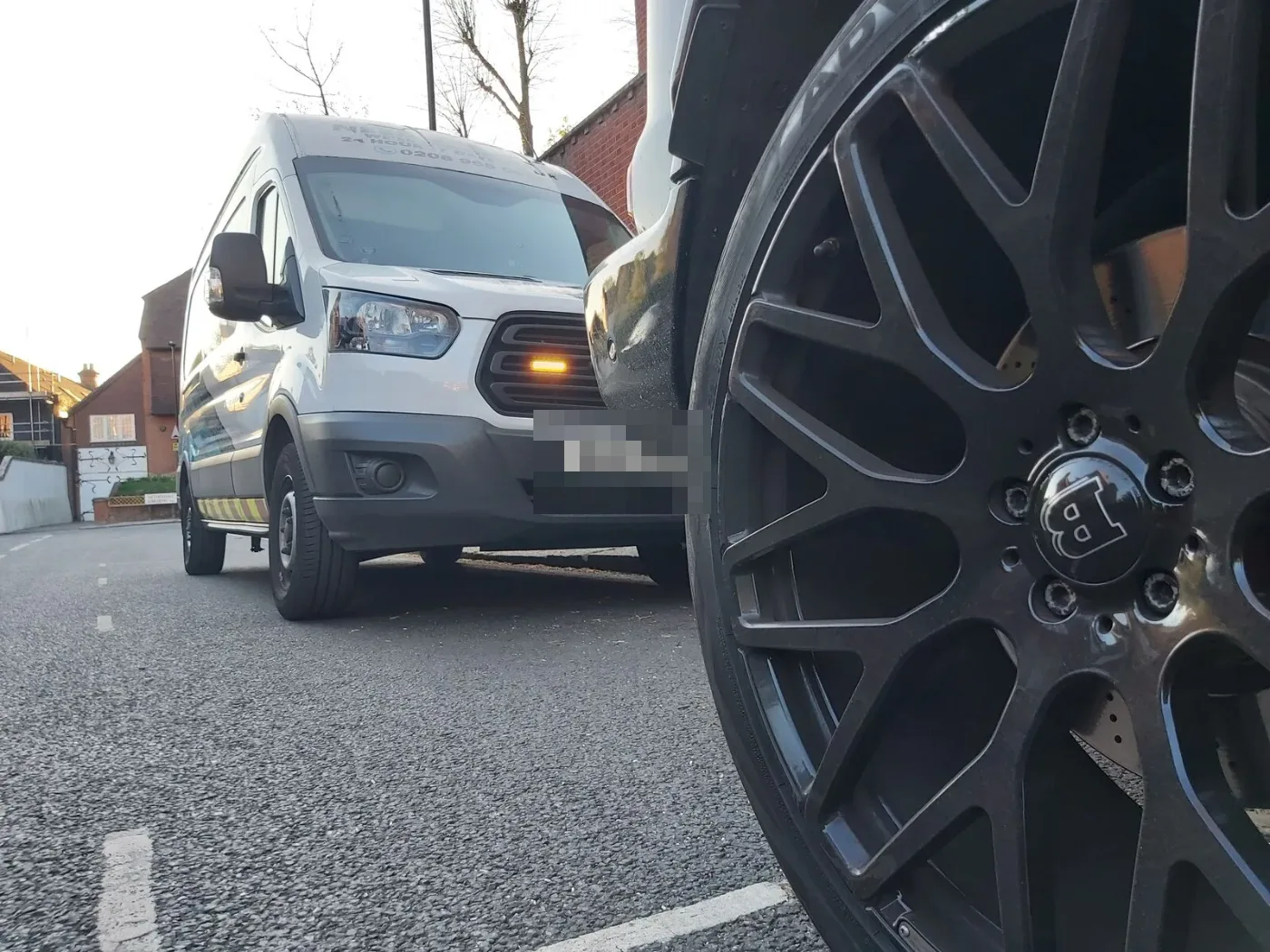 Close-up of a Brabus monoblock alloy wheel during a Fastrack mobile tyre callout