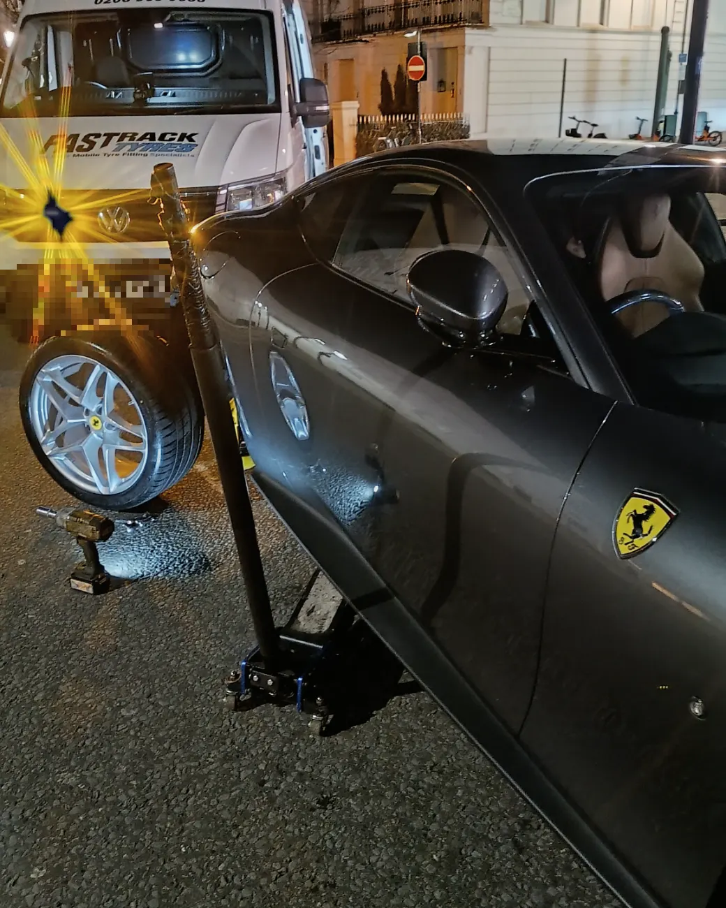 Ferrari night-time mobile tyre call-out in Belgravia